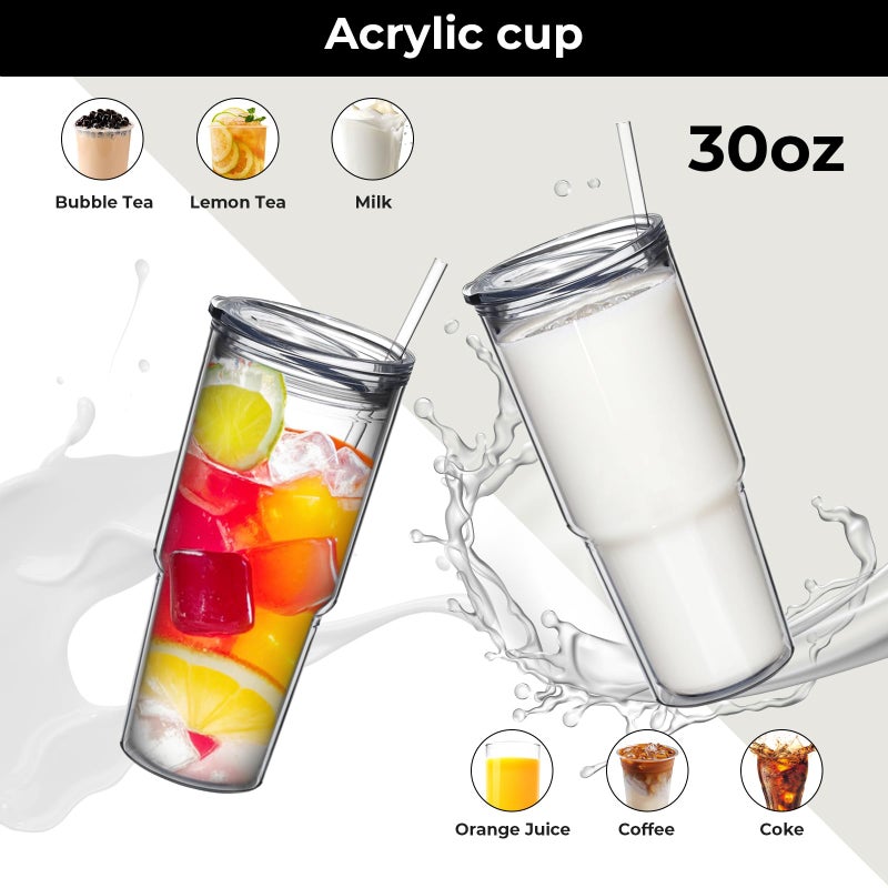 MEWAY 30oz/2 pcs Classic Insulated Tumblers,Double Wall Acrylic Tumbler with Lidï¼ŒReusable Plastic Insulated Tumblers with Strawï¼Œfor cold drinks, sand ice, whatever you like(transparent,2 pack) - Image 3