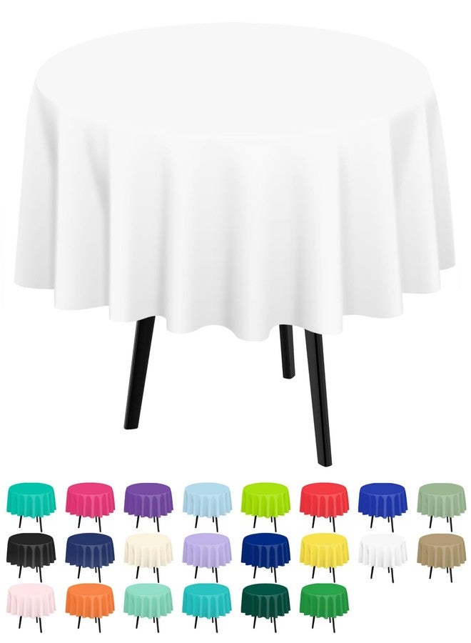 QIKSION White Round Tablecloth 2 Pack, 84 Inch Plastic Table Cover Disposable for Parties - Image 1