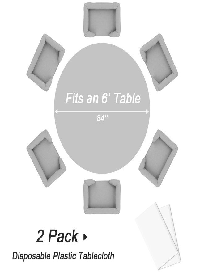 QIKSION White Round Tablecloth 2 Pack, 84 Inch Plastic Table Cover Disposable for Parties - Image 3