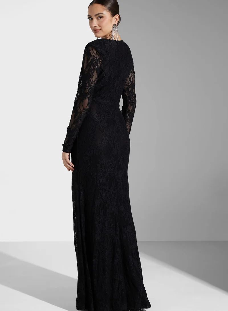 True Decadence Crew Neck Lace Detail Dress