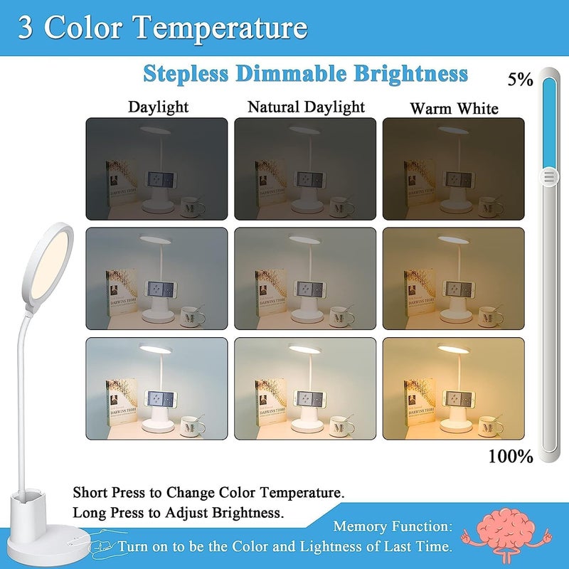 FING Led Desk Lamp Touch Control OnOff Student Study Table Night Eye Protection Portable Reading Light with 3 Lighting Step Round led Desk Light - Image 4