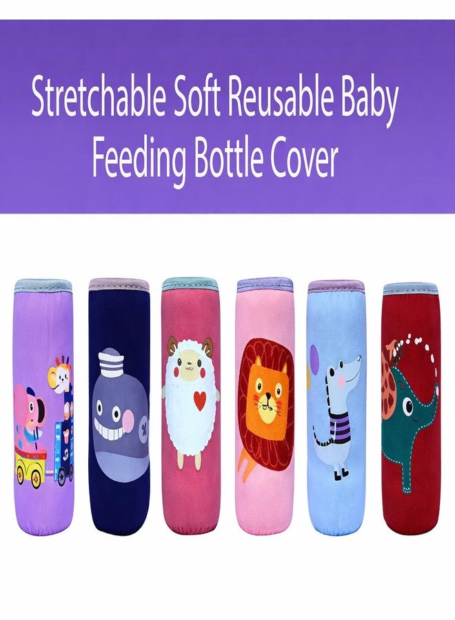 Alya The Cheeky Kidzz Adjustable Reusable Baby Feeding Bottle Cover Sleeves Cartoon Prints with Holding Strap Suitable for 120ml 220ml 240ml Slim Neck Feeding Milk/Water Feeder Bottles (Pack of 4) - Image 5