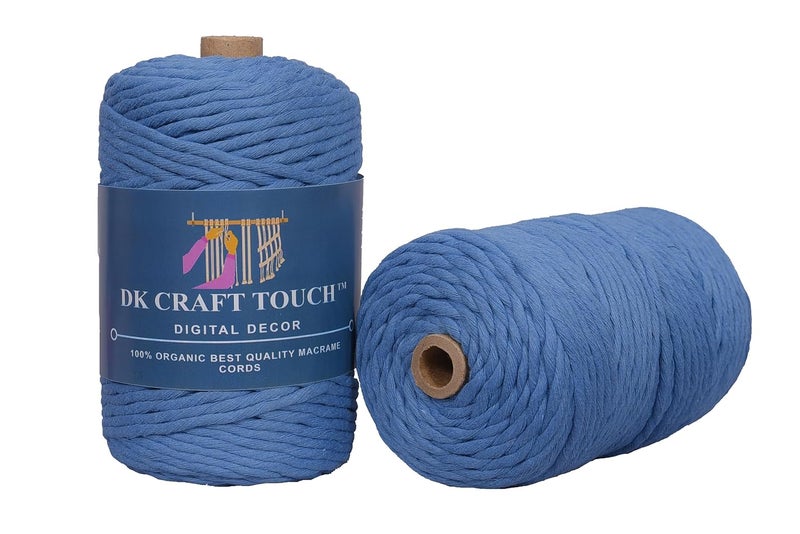 DK Craft Touch 3mm 100 Metre Single Strand Macrame Cotton CordThread for Craft WorkPlant Hanger Ropes Single ply3mm 100m Sky Blue Color