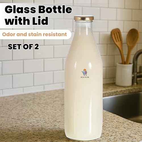 MACHAK Glass Water Bottle | Golden Cap Leak Proof Glass Bottles for Fridge, Juice, Milk, Smoothies, Office & Home Use | Transparent detox water bottle glass 1 Litre, (Set of 2) - Image 3