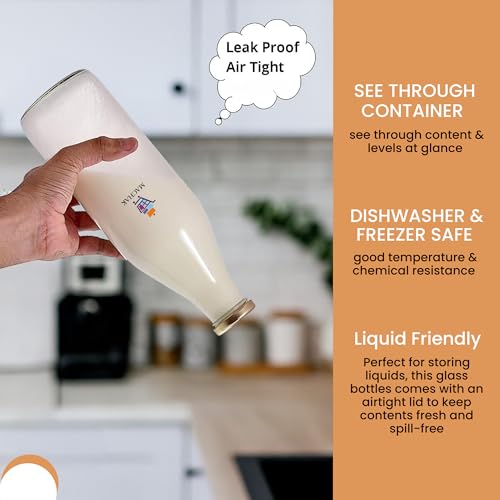 MACHAK Glass Water Bottle | Golden Cap Leak Proof Glass Bottles for Fridge, Juice, Milk, Smoothies, Office & Home Use | Transparent detox water bottle glass 1 Litre, (Set of 2) - Image 5