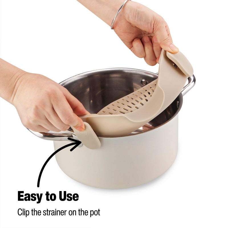 Emptycolor Silicone Pot Strainer, Emptycolor Adjustable Clip On Strainer for Pots Pans, Heat Resistant Pot Drainer, Kitchen Pasta Colander for Vegetables and Noodles (Light Tan) - Image 5