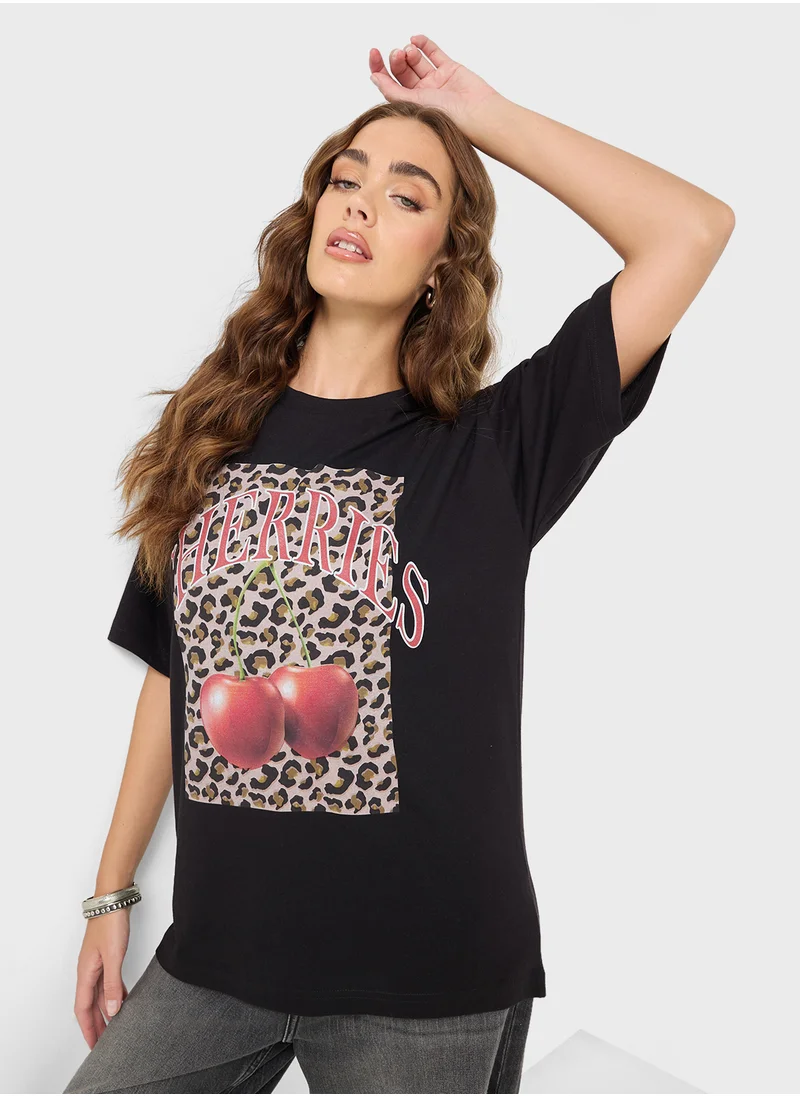 Ginger Oversize Leopard Print Graphic T-Shirt