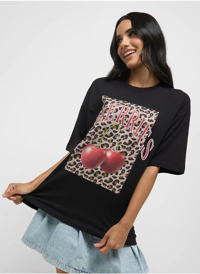 Ginger Oversize Leopard Print Graphic T-Shirt