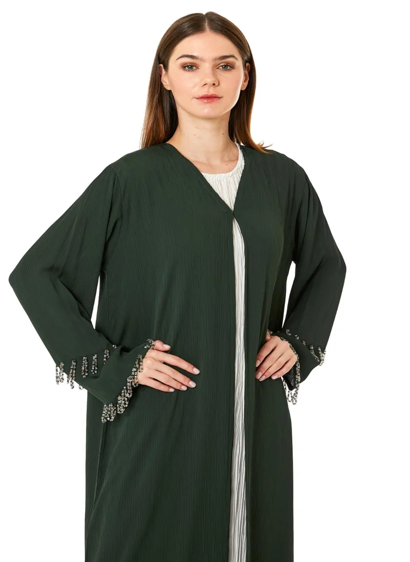 مويستريت Dark Green Zoom Hand Embellished Abaya