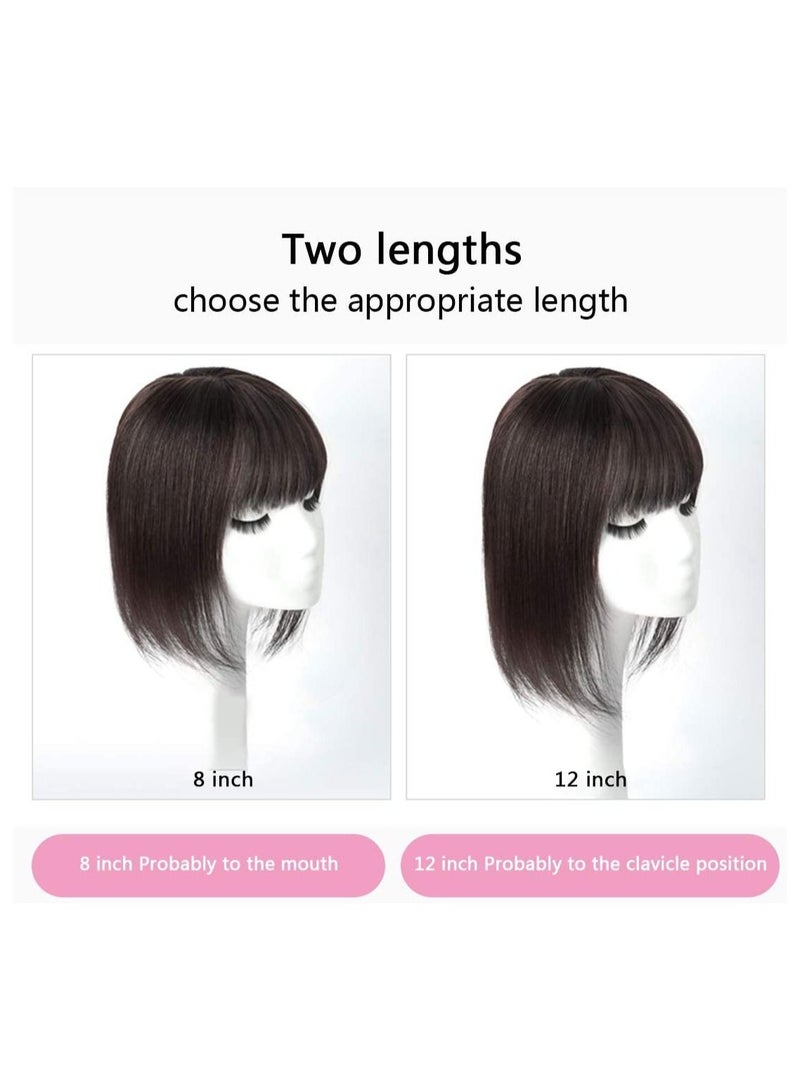 Estelle 100% Human Hair Toupee Clip in Human Hair Pieces With Bangs Silk Base Crown Top Toppers Fringe for Loss Thinning Hair Replacement Extentions for Straight Hair (Yellowish Brown) - Image 3