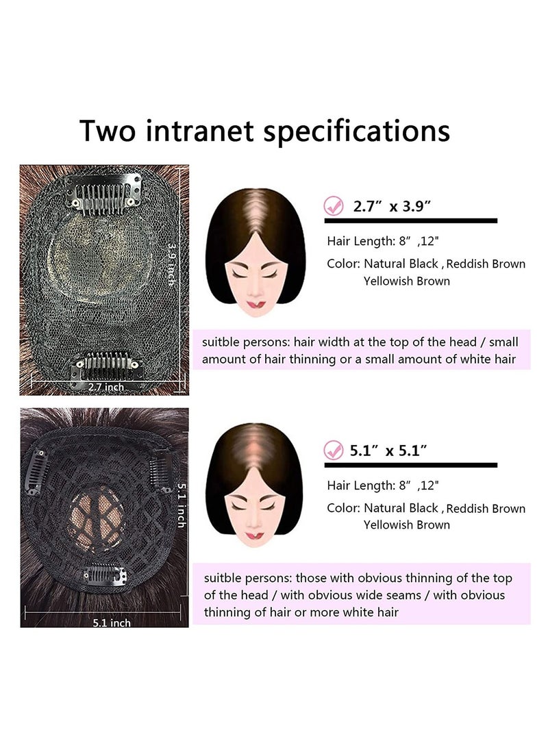 Estelle 100% Human Hair Toupee Clip in Human Hair Pieces With Bangs Silk Base Crown Top Toppers Fringe for Loss Thinning Hair Replacement Extentions for Straight Hair (Yellowish Brown) - Image 4