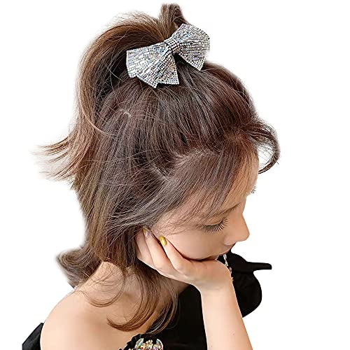 DAONACO Hair Clip, Grey Rhinestone Crystal Bowknot Ponytail Holder, 2 Count, for Women's Thick Hair, Hair Jewelry Accessories - Image 2