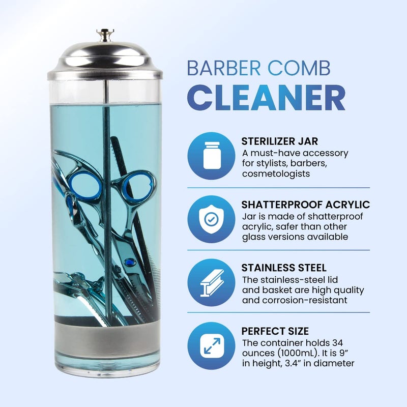Salon Supply Co Salon Disinfectant Jar - Shatterproof Acrylic - Barber Alcohol Jar - Salon Sterilizer Jar - Barber Comb Cleaner - Barber Cleaning Supplies - Salon Barber Tools - Image 2