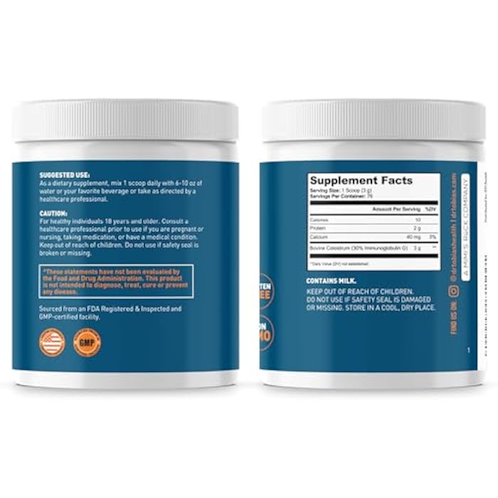 Dr. Tobias Colostrum Powder, Premium Bovine Colostrum Supplement for Immune Support, Gut Health & Muscle Recovery, 3g Per Serving, Minimum 30% IgG, Unflavored, 8 oz, 76 Servings - Image 5