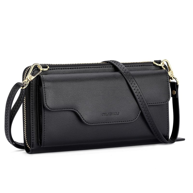nuoku Small Crossbody Shoulder Bag for Women Wristlet Phone Wallet with Credit Card HolderClutch Purse Black