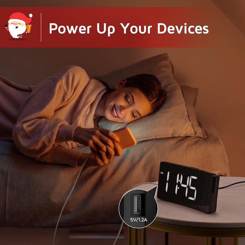 GOLOZA Projection Alarm Clock, Digital Clock with 180° Rotatable Projector, 3-Level Brightness Dimmer, Clear LED Display, USB Charger, Progressive Volume, 9mins Snooze,12/24H, Digital Alarm Clock for Bedroom - Image 4