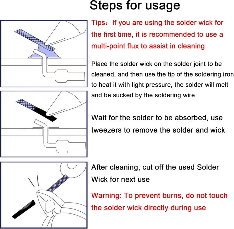 Lesnow Solder Wicks braid，Solder Sucker，10ft Length 5 Pieces No-Clean Desoldering Braided Wicks. Solder Removal Tool，Desoldering Wick Used to Remove the Solder and Disassemble Electrical Components - Image 4