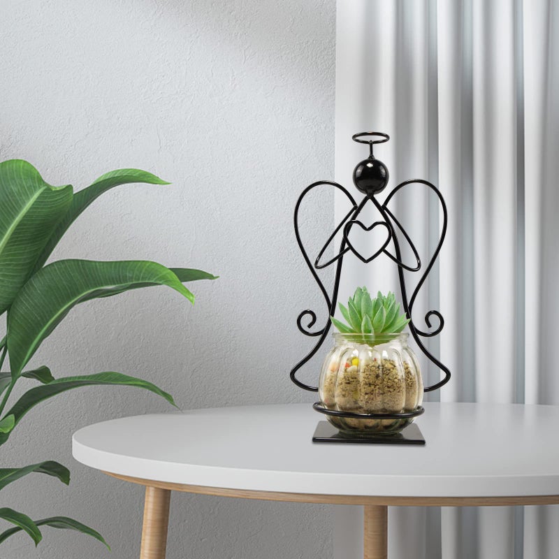 Homight Angel Plant Terrarium with Metal Stand, Air Planter Bulb Glass Vase Metal for Hydroponics Home Garden Office Decoration-Plant Lover's Gift for Women (Angel) - Image 2