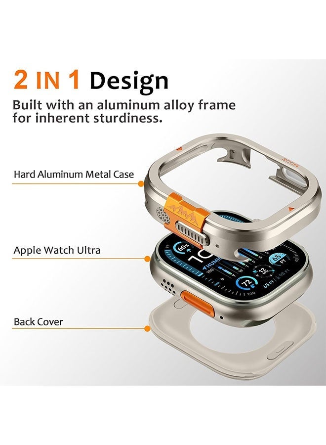 جراب معدني 2 في 1 لساعة Apple Watch Ultra 3/2/1 مقاس 49 مم، مصد معدني متين مع غطاء خلفي كامل - جراب واقٍ مقاوم للصدمات لساعة iWatch Ultra مقاس 49 مم، لون التيتانيوم - Image 3