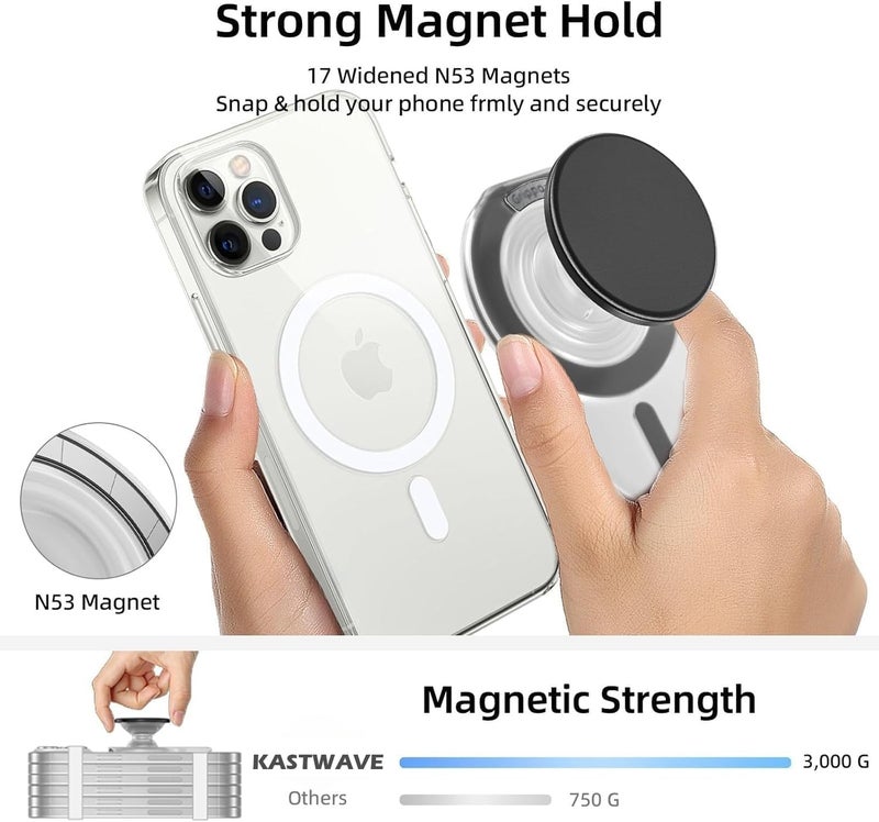 MAKINGTEC for Magsafe Phone Grip, Magnetic Phone Grip Holder with Adjustable Stand, Magneticc Collapsible Phone Pops Grip Stand Holder for Magnetic Socket, for iPhone 16 15 14 13 12 Series,Clear White - Image 2