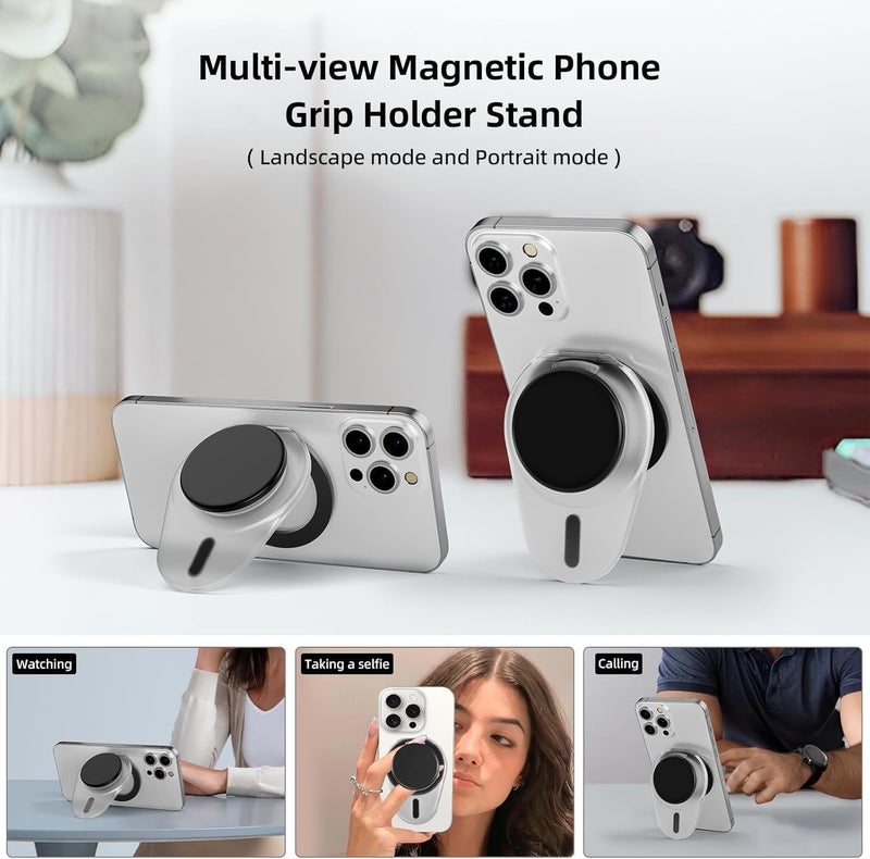 MAKINGTEC for Magsafe Phone Grip, Magnetic Phone Grip Holder with Adjustable Stand, Magneticc Collapsible Phone Pops Grip Stand Holder for Magnetic Socket, for iPhone 16 15 14 13 12 Series,Clear White - Image 4