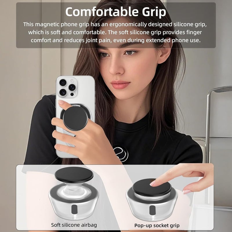 MAKINGTEC for Magsafe Phone Grip, Magnetic Phone Grip Holder with Adjustable Stand, Magneticc Collapsible Phone Pops Grip Stand Holder for Magnetic Socket, for iPhone 16 15 14 13 12 Series,Clear White - Image 3