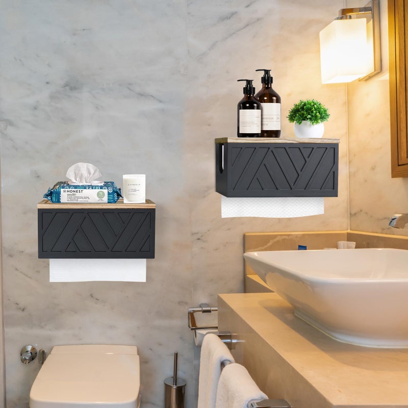 Jorkol Set of 2 Paper Towel Dispenser Wall Mount, Paper Towel Holder Wall Mounted with Lid, Solid Wood Commercial C-Fold, Z-Fold, Trifold Hand Paper Towel Holder Hand Towel Holder for Bathroom Kitchen Decor - Image 5