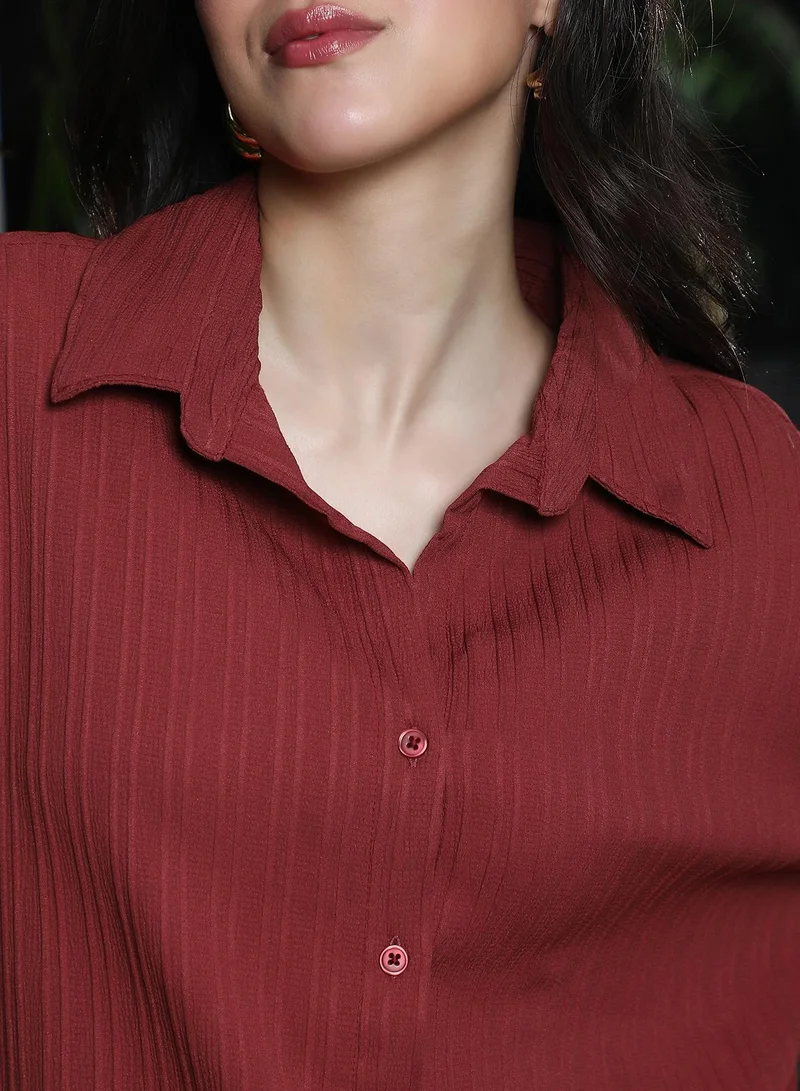 Pinacolada  Women's Rose Red Pin-Tactile Oversized Shirt for Women | Best Price UAE
