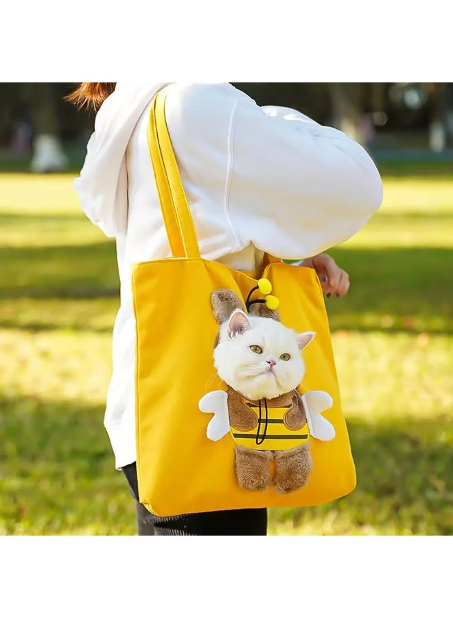 A.M Cat/puppy backpack, pet crossbody bag with exposed head for travelling and shopping, hiking and camping (Yellow, M) - Image 4