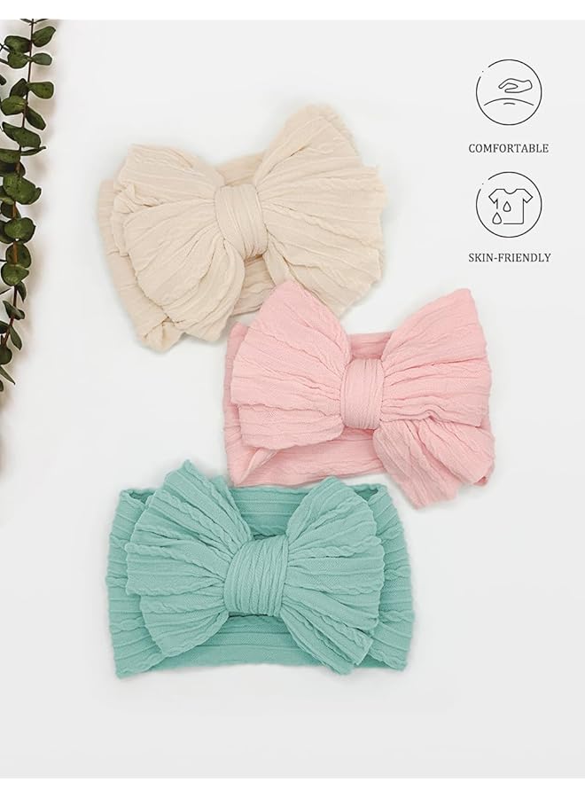 erorex 6 Pack Headbands Bows For Baby Girls Beige Head Cover Bow Stretchy Infant Headband And Bows For - Image 2