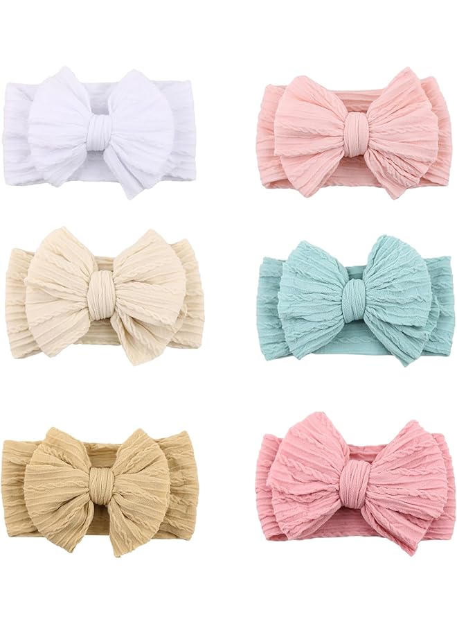 erorex 6 Pack Headbands Bows For Baby Girls Beige Head Cover Bow Stretchy Infant Headband And Bows For - Image 1