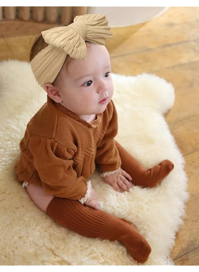 erorex 6 Pack Headbands Bows For Baby Girls Beige Head Cover Bow Stretchy Infant Headband And Bows For - Image 5