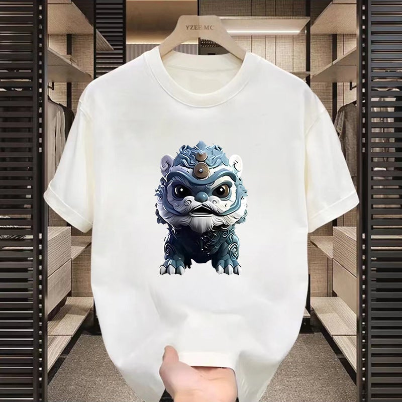 تي شيرت رجالي أسود بطبعة بطة صيفية بتصميم فضفاض وياقة دائرية - Image 4