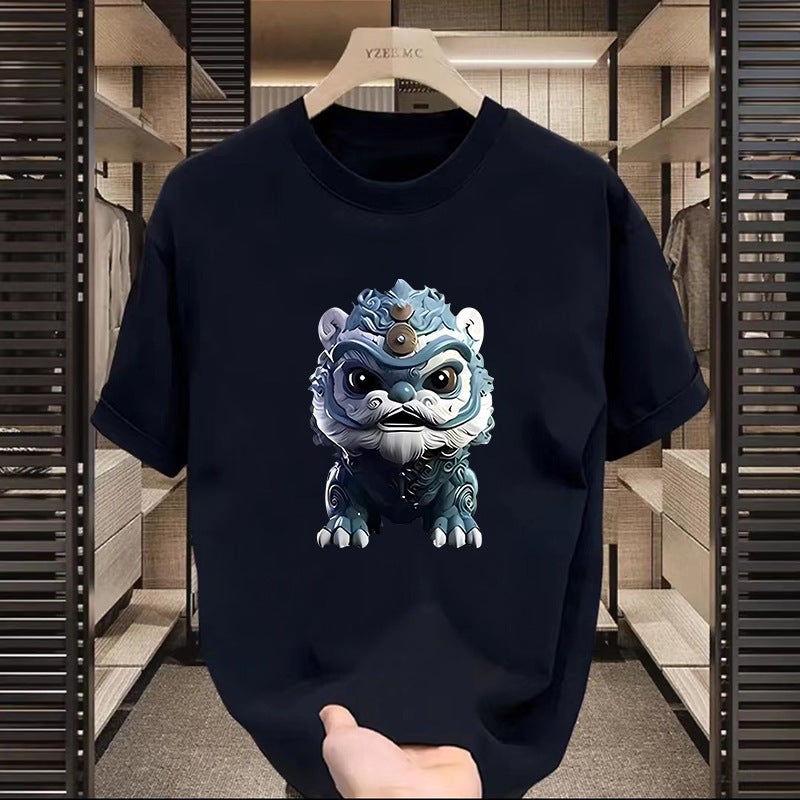 تي شيرت رجالي أسود بطبعة بطة صيفية بتصميم فضفاض وياقة دائرية - Image 3