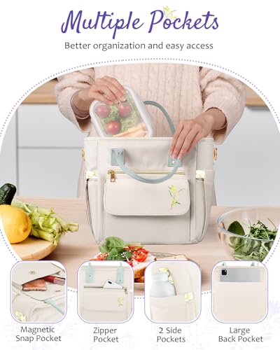 GLORIEROO Deluxe Insulated Lunch Box Bag Women - Leakproof Waterproof Cooler with Multi Pockets Removable Strap for Work Picnic - Teacher Mothers Day Christmas Birthday Gifts - Image 5