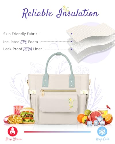 GLORIEROO Deluxe Insulated Lunch Box Bag Women - Leakproof Waterproof Cooler with Multi Pockets Removable Strap for Work Picnic - Teacher Mothers Day Christmas Birthday Gifts - Image 3