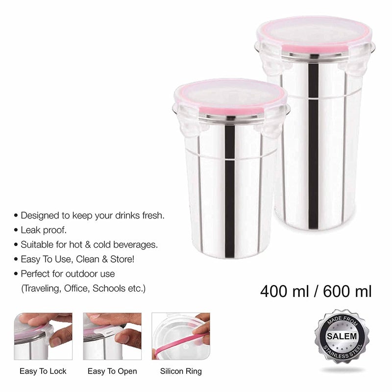 ELEXIQ Leak Proof Click and Seal Lock Stainless Steel StorageAir Tight Glass with lid 400600ML - Image 4