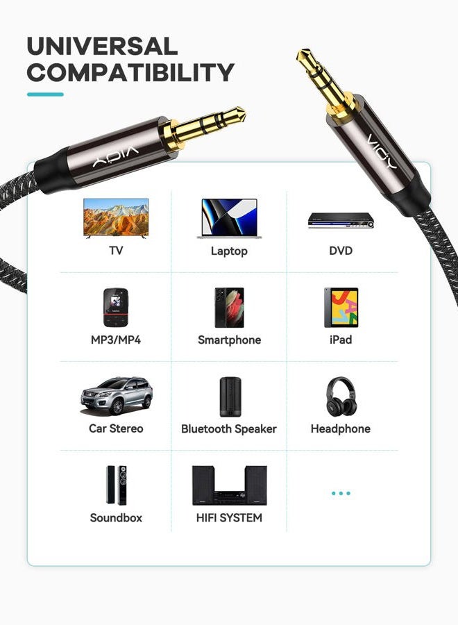 VIOY Aux Cable (50 ft), [Copper Shell, Hi-Fi Sound] 3.5 mm Male to Male Braided Auxiliary Cord Compatible with Headphone, Smartphone, Home/Car Stereo, Speaker, Echo & More - Image 2