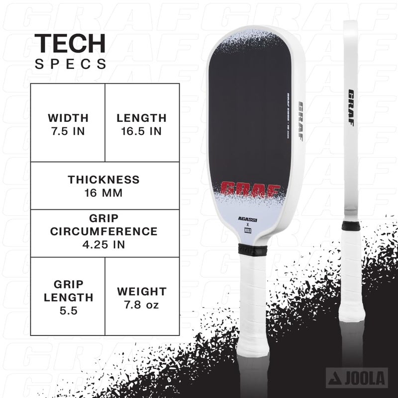 JOOLA مضرب بيكلبول JOOLA GRAF Edge 16mm - مضرب بيكلبول من ألياف الكربون لزيادة الدوران والتحكم - شكل أغانسي للقوة والدقة - معتمد من UPA-A - معتمد من USAP - مزود بشريحة NFC - Image 2
