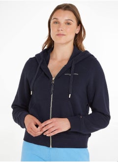 TOMMY HILFIGER Women's 1985 Collection Signature Logo Zip-Thru Hoody -  Organic cotton blend, Blue  - Image 2