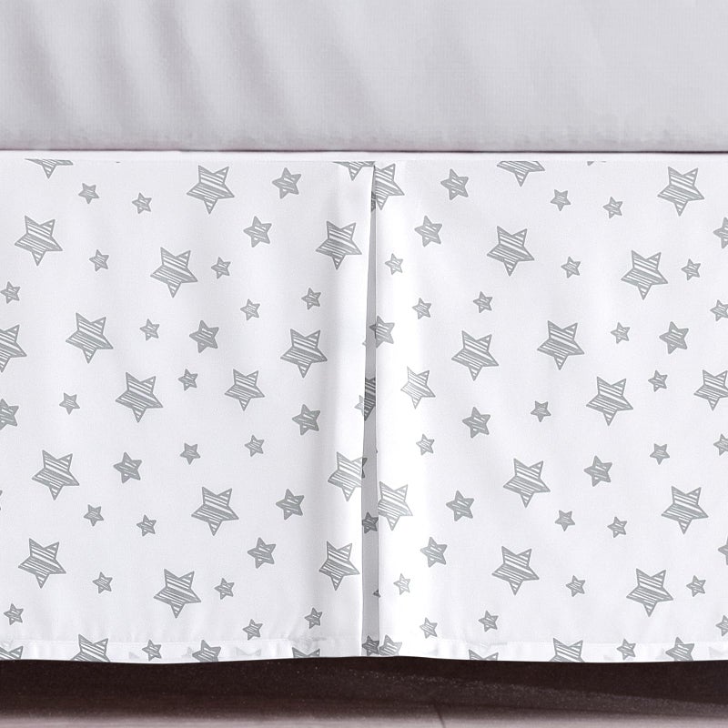 Moonsea Crib Skirt Boy Girl Pleated Dust Ruffle Machine Washable 14 Drop Toddler Crib Bed Skirt White with Grey Star Microfiber Nursery Standard Crib Bedding Skirt 