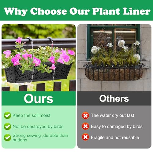 Adnee 2 Pcs 30 Inch Fabric Plant Window Box Liners-Rectangular Non-Woven Planter Basket Liner-Black Felt Flower Hanging Basket for Outdoor Garden Wall Hanging Planter Flower Vegetables - Image 4