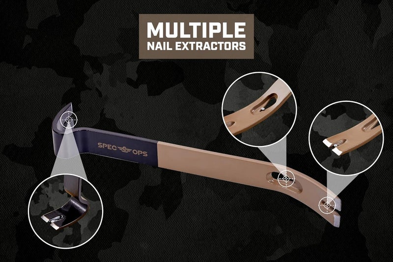 Spec-Ops Tools 15" Flat Pry Bar Crowbar, Curved Rocker Head, Teardrop Nail Puller, High-Carbon Steel - Image 5