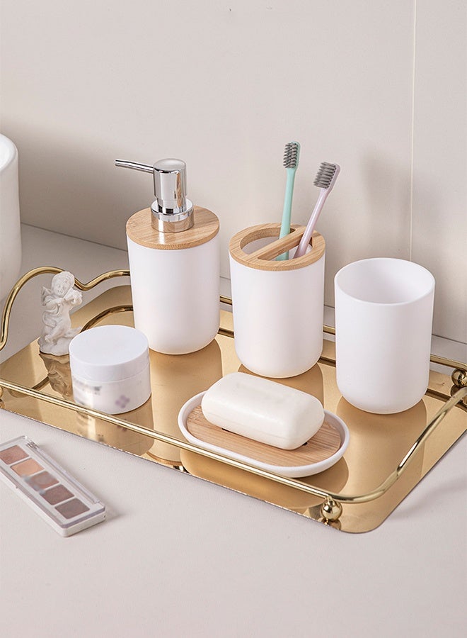 DUNISO 6 Pieces Bathroom Accessories Set , Plastic Bath Set with Trash Can,Toilet Brush,Soap Dispenser,Soap Dish and Lotion Set ,Toothbrush cup, Toothbrush Holder (White) - Image 5