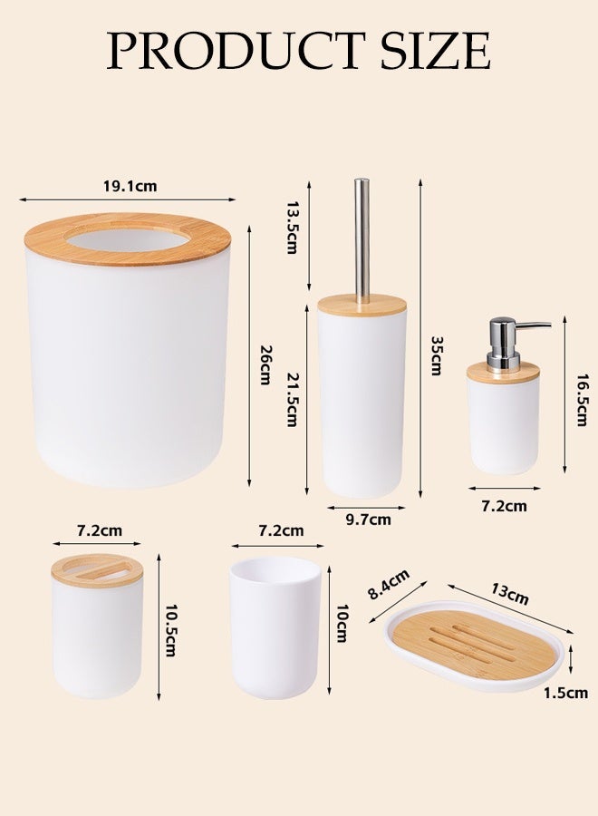 DUNISO 6 Pieces Bathroom Accessories Set , Plastic Bath Set with Trash Can,Toilet Brush,Soap Dispenser,Soap Dish and Lotion Set ,Toothbrush cup, Toothbrush Holder (White) - Image 2