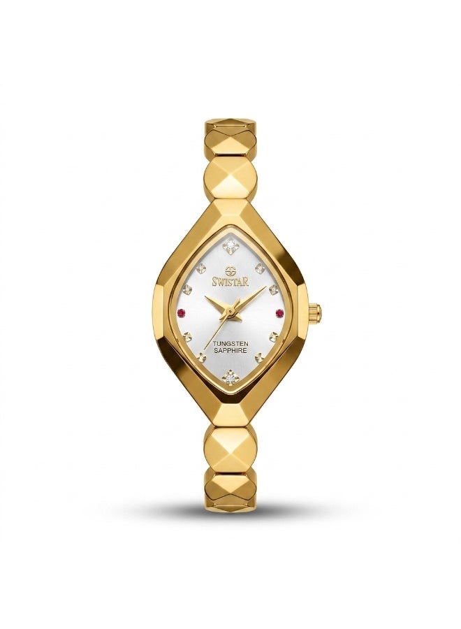 SWISTAR Luxury Women’s White Dial Tungsten Sapphire Analog Watch – Gold