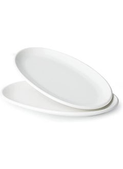 LENND 14" Large Serving Platters, Oval Serving Plates, White Porcelain Platters Oven Safe, Dinner Plates Serving Dishes for Entertaining, Party, Meat, Appetizers, Dessert, Set of 2, White  - Image 1