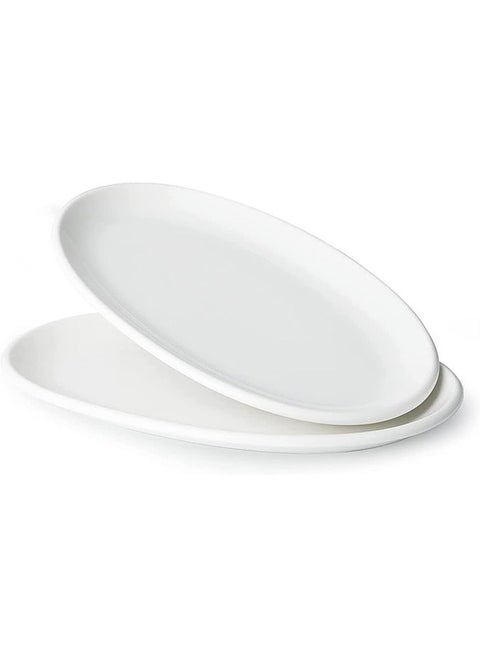 14" Large Serving Platters, Oval Serving Plates, White Porcelain Platters Oven Safe, Dinner Plates Serving Dishes for Entertaining, Party, Meat, Appetizers, Dessert, Set of 2, White