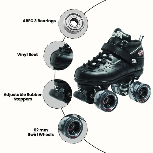 Sure-Grip Sure Grip Rock GT50 Black Stylish Indoor Roller Skates for Men & Women Featuring Nylon Composite with 62mm Swirl Wheels and ABEC-5 Bearings (Mens 8/Womens 9) - Image 4