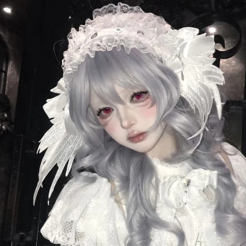 Wide Lace Ruffle Angel Wings Headband Gothic Lolita Cosplay Headwear New White Black Lace Flounce Fold Bowknot Hair Accessories - Image 1